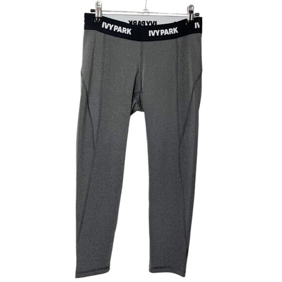 Ivy Park Crop Leggings Gray Size Small Logo Waistband Reflective Detail - Picture 1 of 11